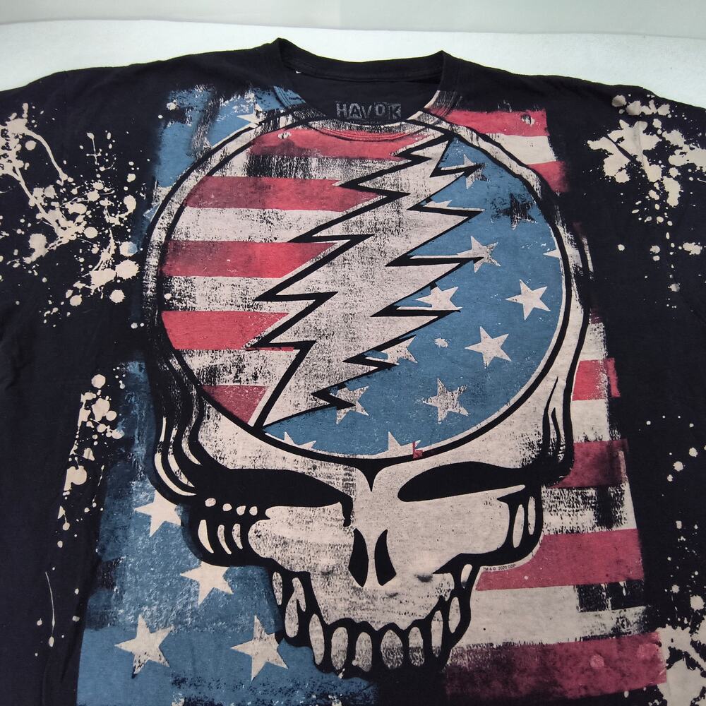 Grateful Dead Band Liquid Blue Short Sleeve Graphic Shirt Mens Size 3XL Black